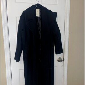 Mango Black US XL long wide lapel wool coat